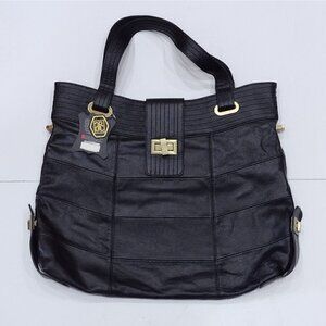 NWT Amerileather Cowhide Black Leather Large Tote Bag Brass Colored Hardware